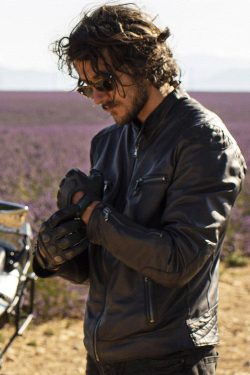 Michele Black Leather Jacket with Stitching man Barone firenze - 3