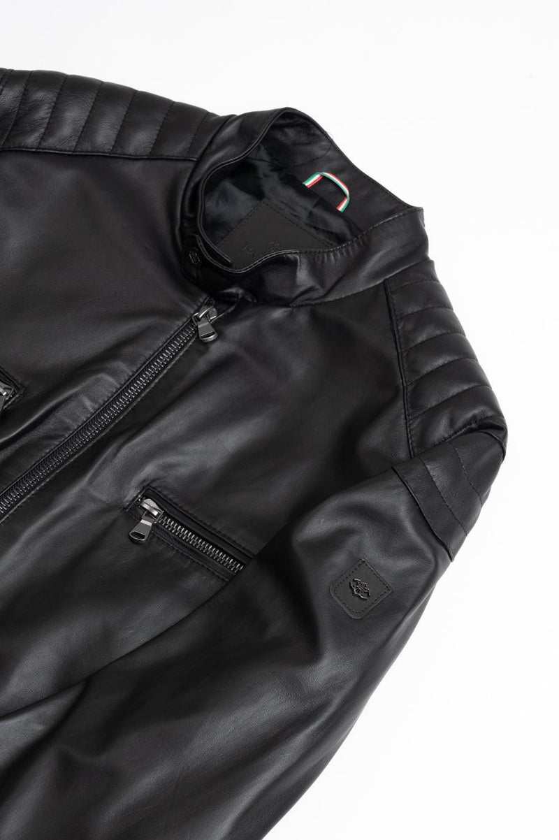 Michele Black Leather Jacket with Stitching man Barone firenze - 4