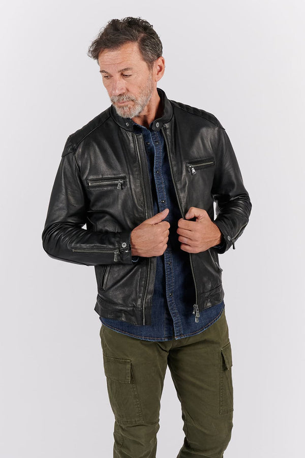 Michele Leather Jacket with Stitching uomo Barone firenze