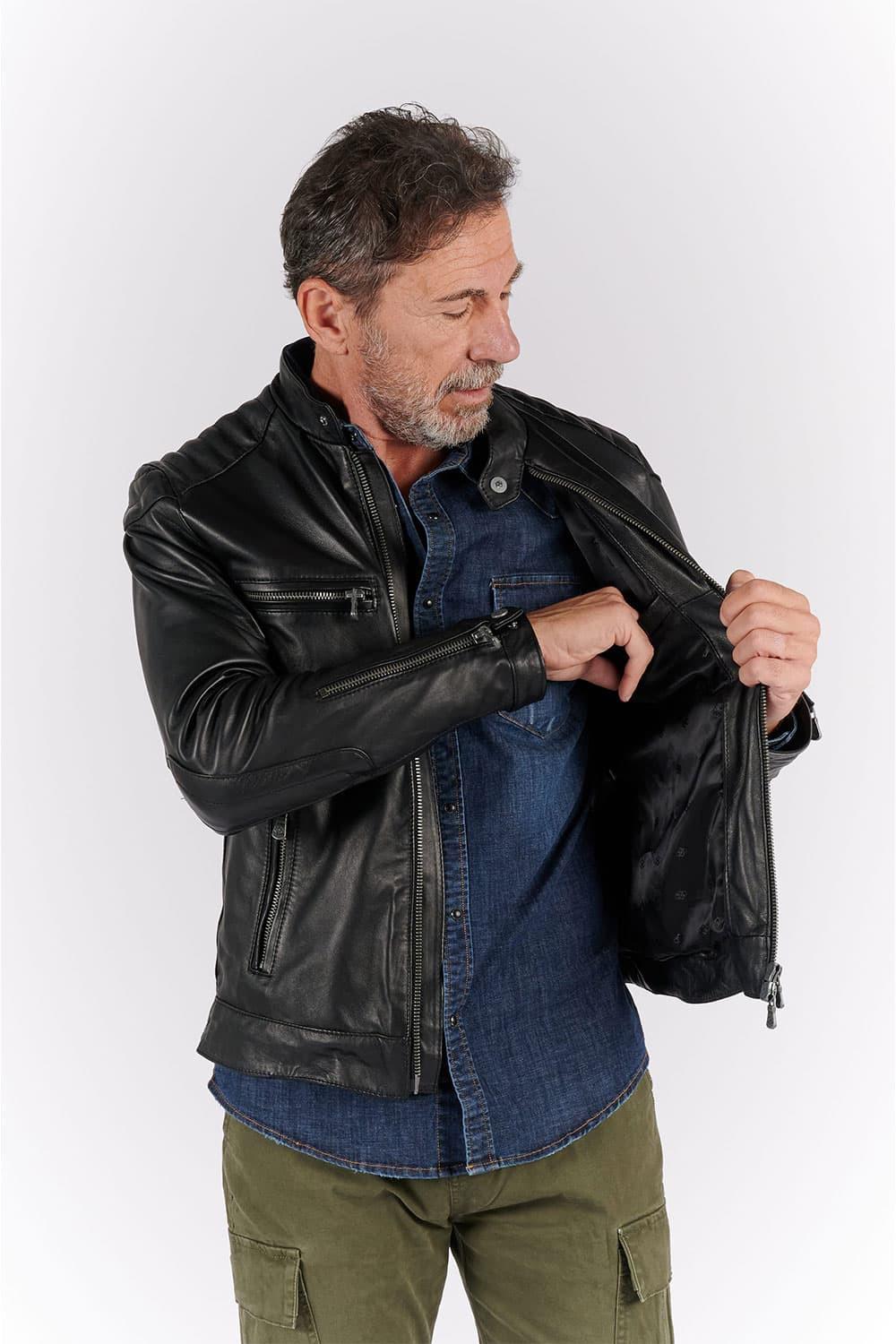 Michele Black Leather Jacket with Stitching man Barone firenze - 2