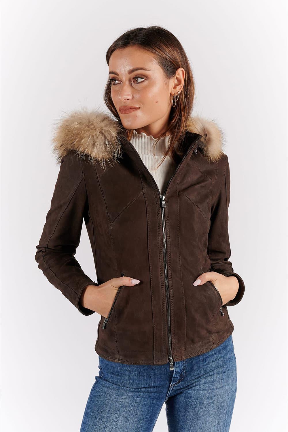 Sofia Oleato with Hood Fur Dark Brown woman Barone firenze - 3