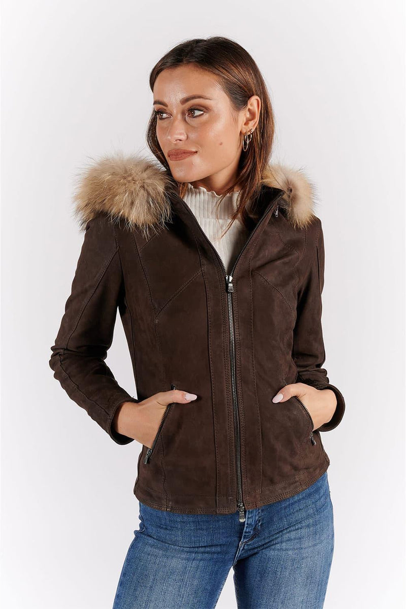 Sofia Oleato with Hood Fur Dark Brown woman Barone firenze - 3