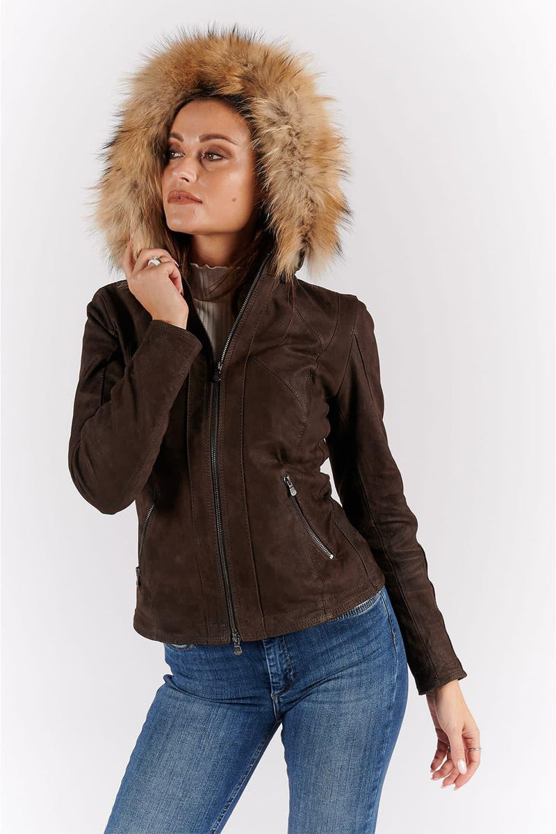 Sofia Oleato with Hood Fur Dark Brown woman Barone firenze - 8